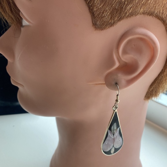 Large Mexico Alpaca dangle MOP inlay earrings - Picture 3 of 4